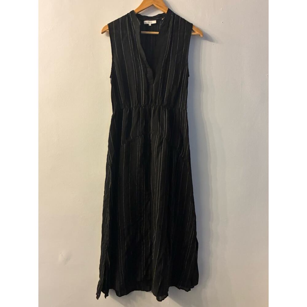 VINCE x Revolve Drapey Stripe Tiered Midi Dress | Black Pinstripe Minimialist 0 - Picture 2 of 11